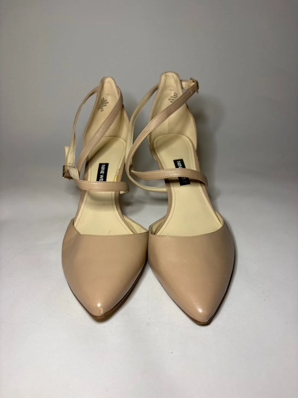 Nine West Beige Pointed-Toe Ankle-Strap Heels Size 8.5